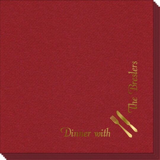 Corner Text with Fork and Knife Design Linen Like Napkins